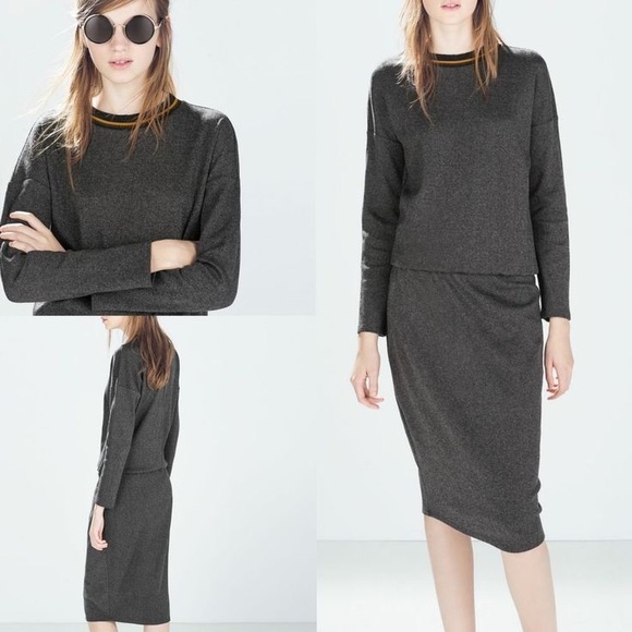 ZARA Dress w/ Yellow & Olive Sporty Ribbed Collar - Picture 9 of 10